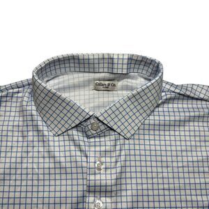 Collars & Co Mens Dress Collar Polo Size XL Navy Blue Check Golf Preppy Office